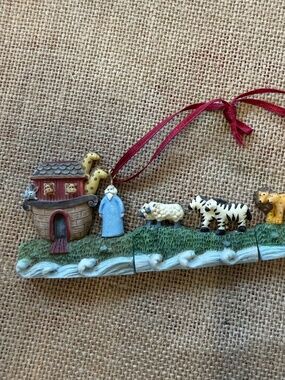 Noah's Ark Hinged Ornament - 3 pieces - Can stand alone or hang - Sm carved look